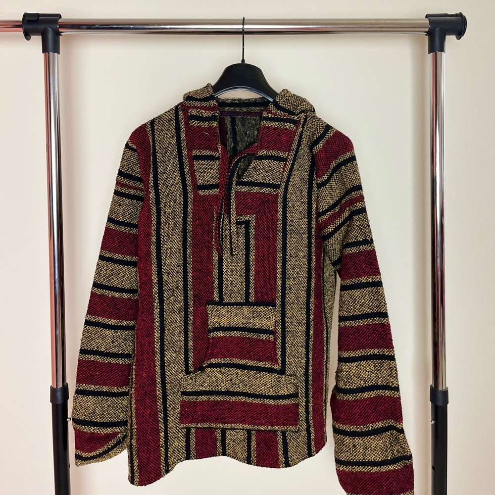 Woven Baja Hoodie | Black+ Red+ Tan | Fits Oversized